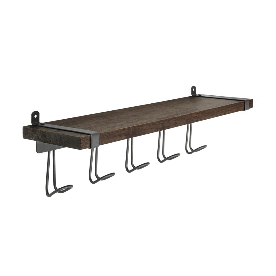 Wall Mounted Shelf with Utility Hooks