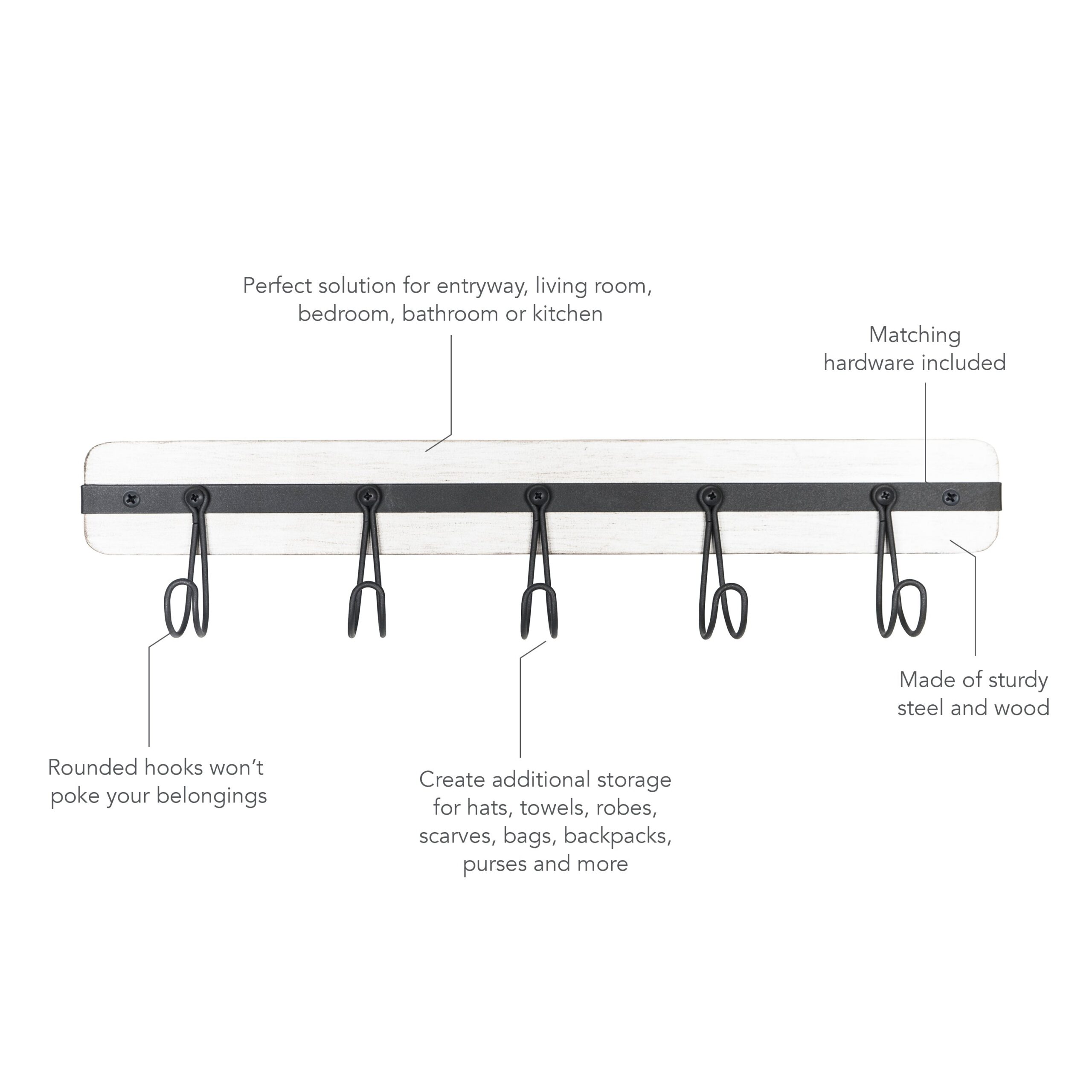 Simple Five Hook Wall Mounted Storage Rack - Image 3