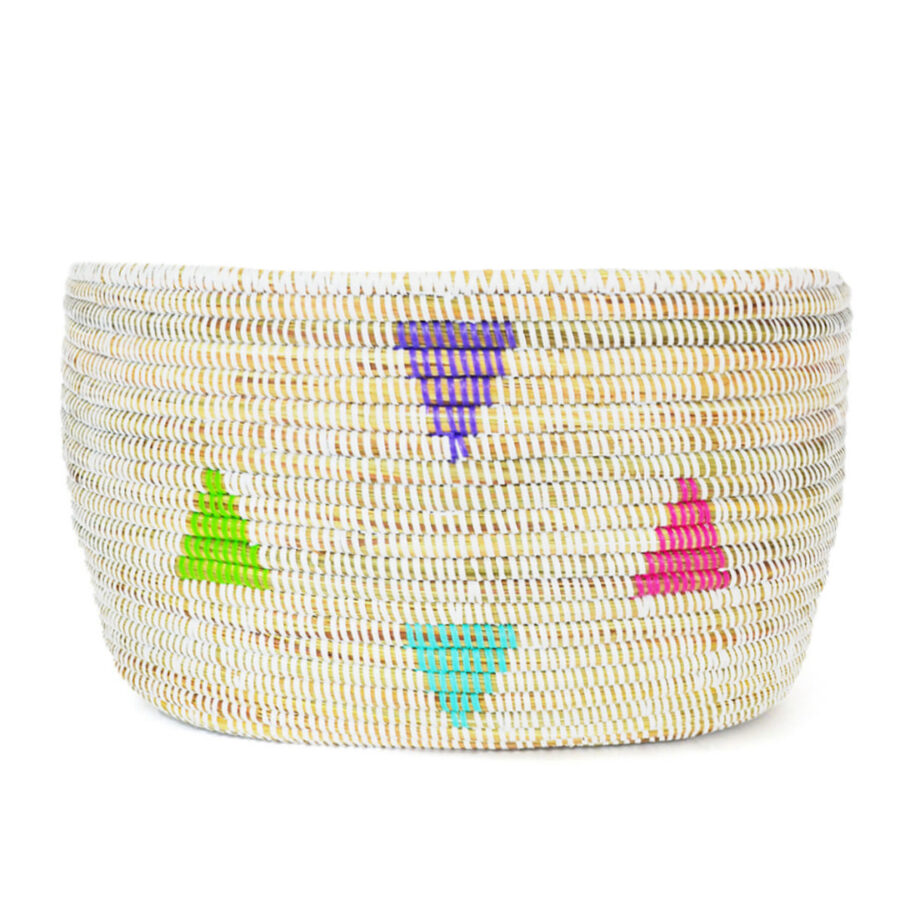 White Geometric Triangles Knitting Basket