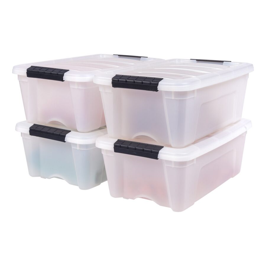 Stackable Lidded Plastic Storage Container 12 Quart 4 Pack