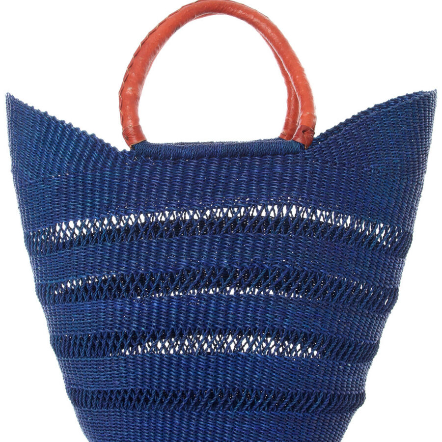 Navy Blue Lacework Wing Shopper with Leather Handles