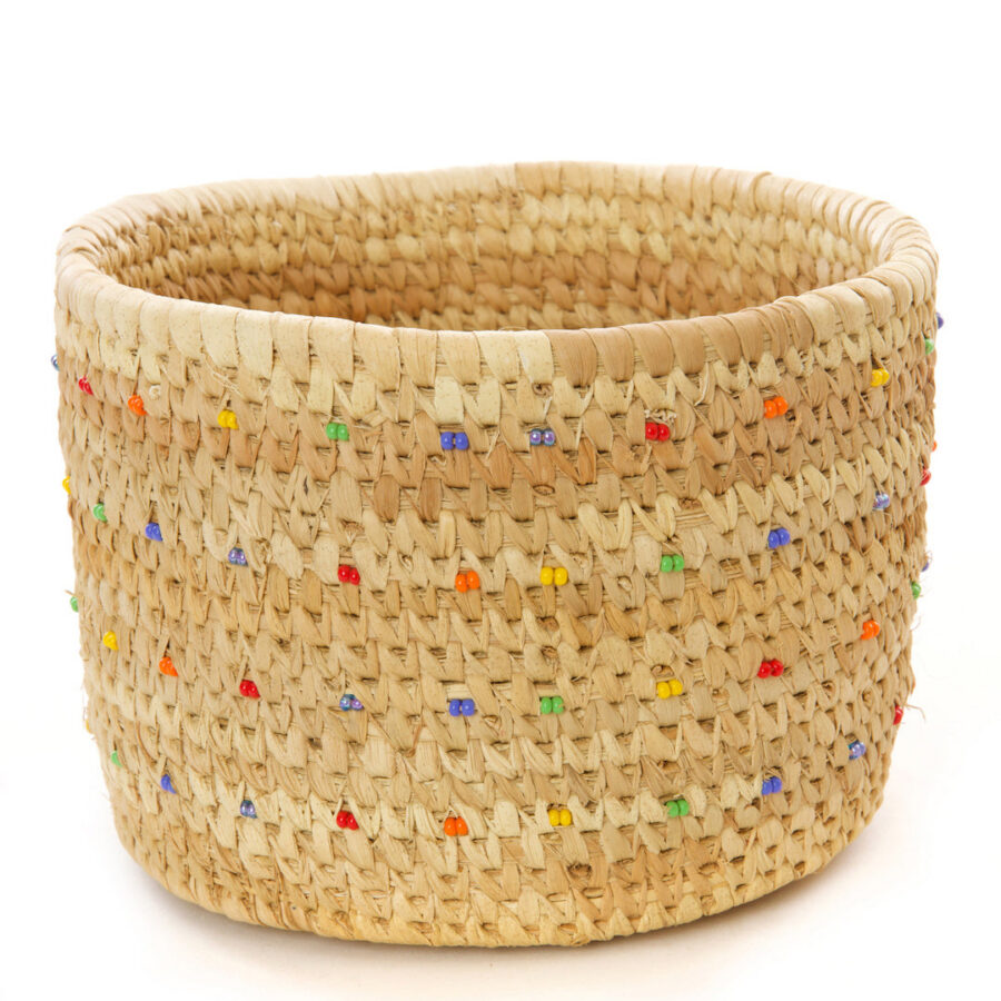 Beaded Camel Milking Baskets with Rainbow Beaded Dots