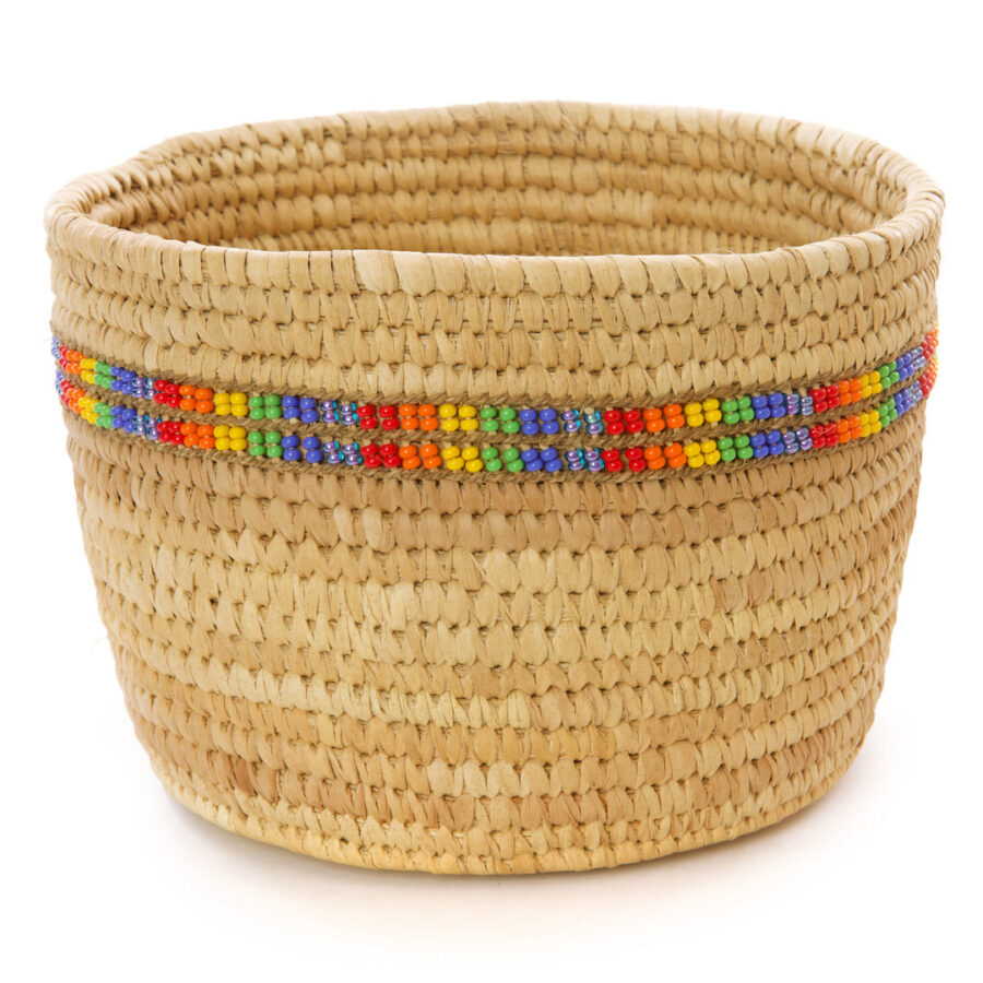 Beaded Camel Milking Baskets with Rainbow Beaded Stripes