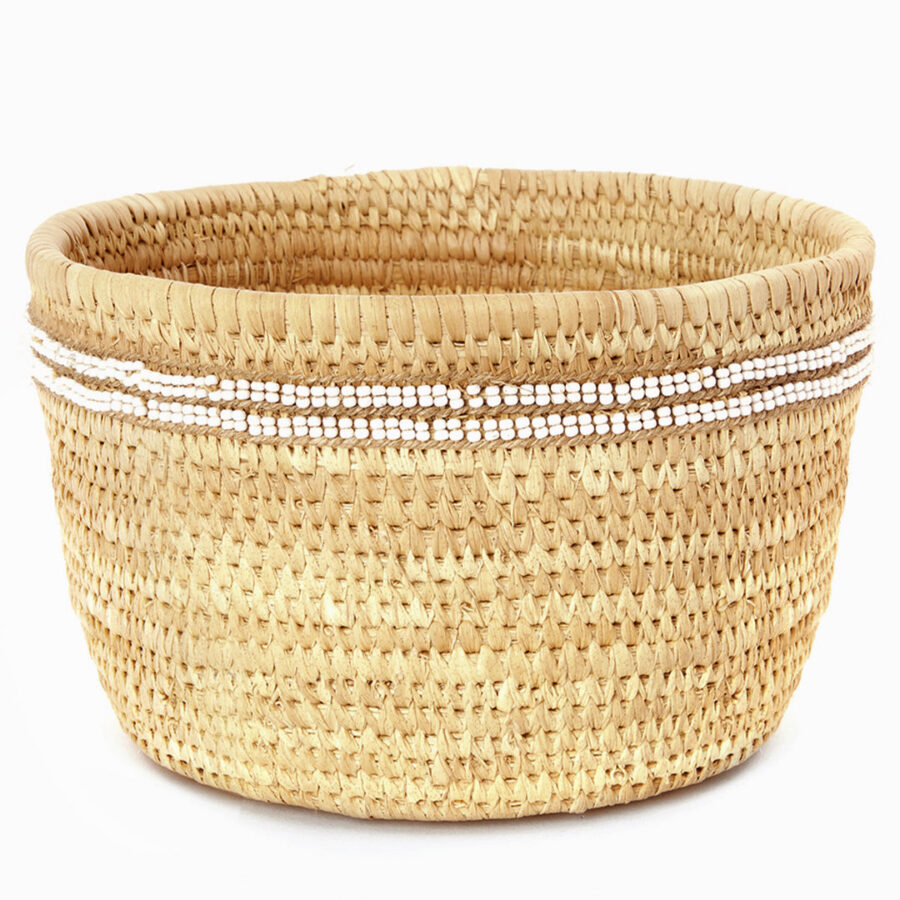 Beaded Camel Milking Baskets with Beaded White Stripes