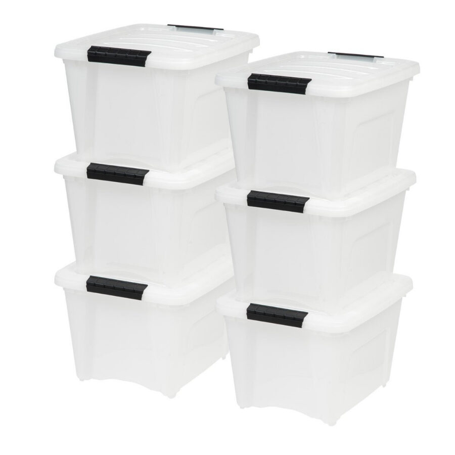 Stackable Lidded Plastic Storage Container 19 Quart 6 Pack